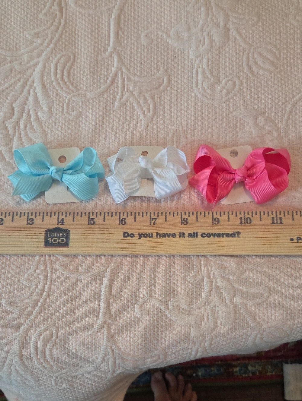 Set of 3 Kids Ribbon Hair Bows in Light Blue, White & Pink